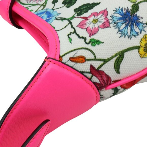 Gucci  Flora Jackie Medium Canvas Hobo Bag Pink 550152 - Picture 5 of 10